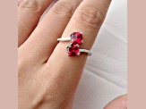 Red Lab Created Ruby and Moissanite Rhodium Over Sterling Silver Bypass Ring