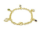 Judith Ripka Amethyst, Topaz, Peridot, and Bella Luce 14k Gold Clad Classic Charm Bracelet