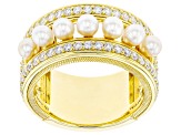 Judith Ripka 4mm Cultured Freshwater Pearl & 3.0ctw Bella Luce® 14K Gold Clad Band Ring