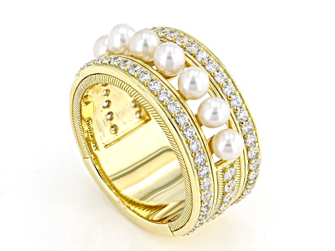 Judith Ripka 4mm Cultured Freshwater Pearl & 3.0ctw Bella Luce® 14K Gold Clad Band Ring