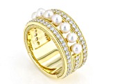 Judith Ripka 4mm Cultured Freshwater Pearl & 3.0ctw Bella Luce® 14K Gold Clad Band Ring