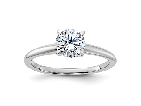 Rhodium Over 14K White Gold 1 ct. D E F Pure Light Round Moissanite Solitaire Ring