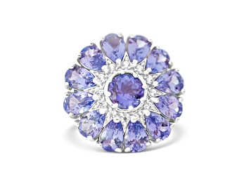 Picture of Rhodium Over Sterling Silver Round Tanzanite and White Zircon Ring 4.54ctw