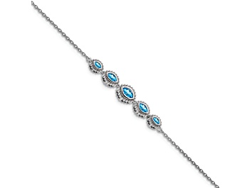 Picture of Rhodium Over 14k White Gold Marquise Blue Topaz Bracelet