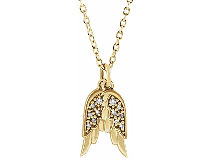 14K Yellow Gold 0.03ctw Diamond Accent Angel Wings Pendant with Chain.