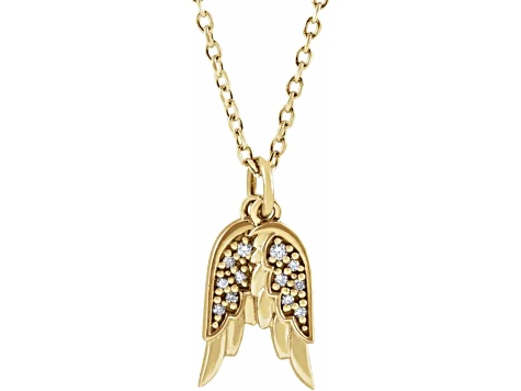 14K Yellow Gold 0.03ctw Diamond Accent Angel Wings Pendant with Chain.