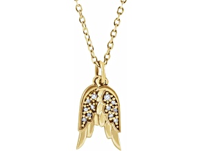 14K Yellow Gold 0.03ctw Diamond Accent Angel Wings Pendant with Chain.