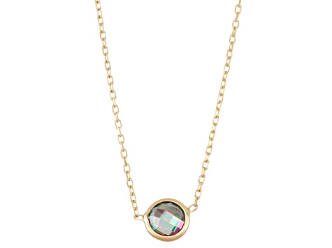 Mystic Fire Green Topaz Solitaire 10K Yellow Gold Station Necklace 0.90ctw
