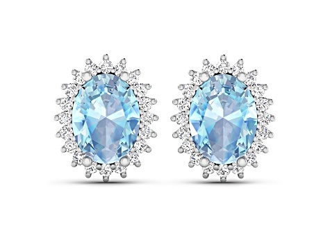 1.92ctw 14K White Gold Aquamarine and White Diamond Halo Earrings