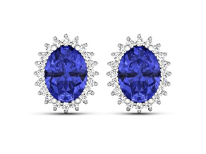 2.18ctw 14K White Gold Tanzanite and White Diamond Halo Earrings