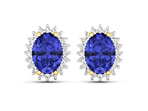2.18ctw 14K Yellow Gold Tanzanite and White Diamond Halo Earrings