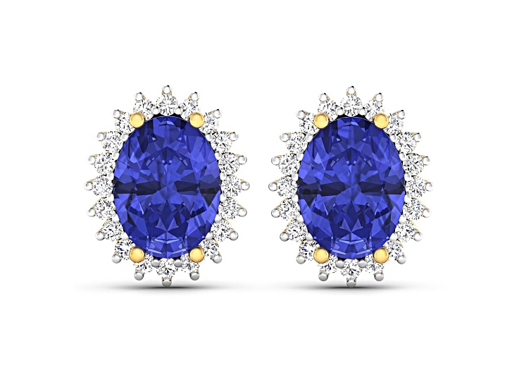 2.18ctw 14K Yellow Gold Tanzanite and White Diamond Halo Earrings