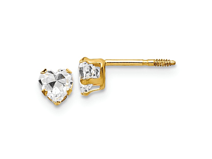 14k White Gold 4mm White Cubic Zirconia Heart Earrings