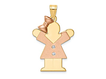 Picture of 14k Yellow Gold and 14k Rose Gold Satin Diamond Kid with Bow Pendant