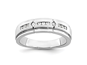 Picture of Rhodium Over 14K White Gold Satin and Polished Diamond Men's Ring 0.25ctw