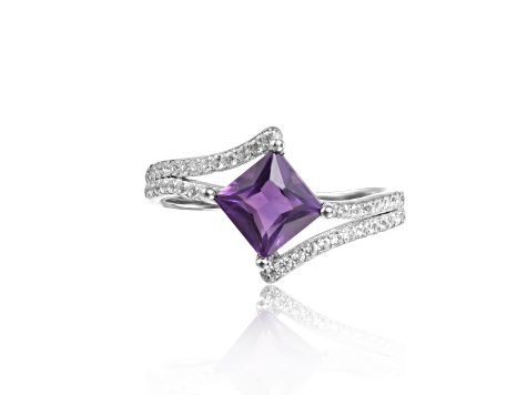 Princess Cut Amethyst with White Sapphire Accents Bypass Ring, 1.08ctw