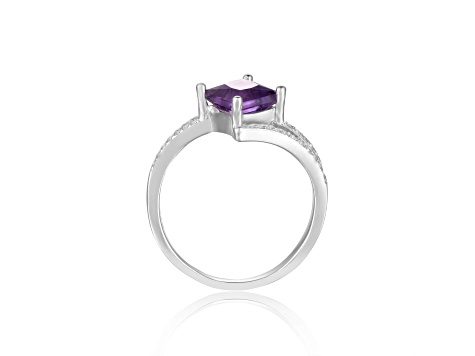 Princess Cut Amethyst with White Sapphire Accents Bypass Ring, 1.08ctw