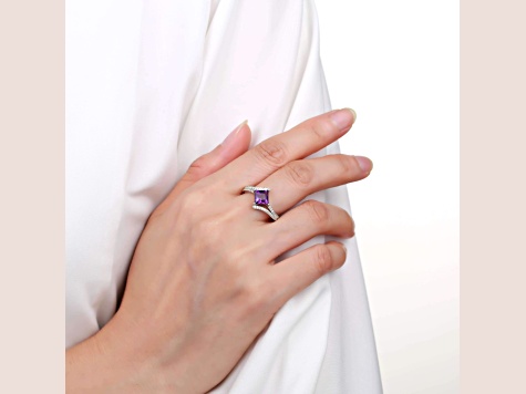 Princess Cut Amethyst with White Sapphire Accents Bypass Ring, 1.08ctw