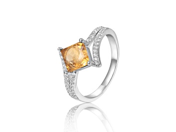Picture of Princess Cut Citrine with White Sapphire Accents Bypass Ring, 1.08ctw