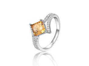Princess Cut Citrine with White Sapphire Accents Bypass Ring, 1.08ctw