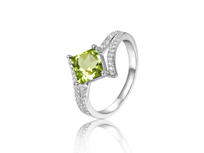 Princess Cut Peridot with White Sapphire Accents Bypass Ring, 1.08ctw