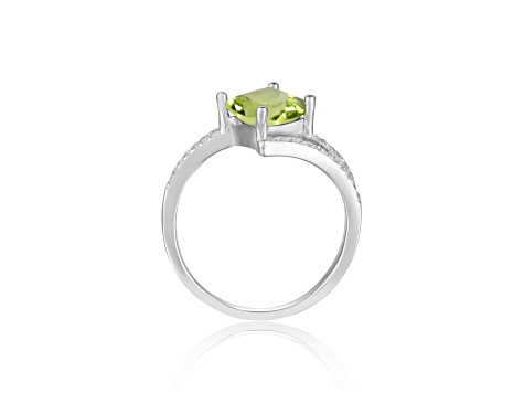 Princess Cut Peridot with White Sapphire Accents Bypass Ring, 1.08ctw