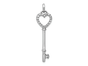 Rhodium Over 14k White Gold Diamond Heart Key Pendant