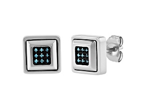 Stainless Steel and Blue Diamond Stud Earrings 0.10ctw