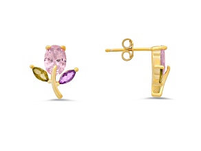 Pink, Champagne, And Purple Cubic Zirconia 14k Yellow Gold Over Silver Earrings 2.05ctw