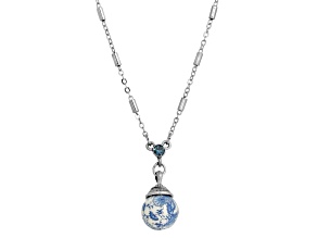 1928 Jewelry Silver Tone Brass Blue Willow Beaded Drop Pendant With Chain 16 Inch Adjustable