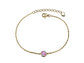 Pink Opal Cubic Zirconia, 14K Gold Plated over Brass with Adjustable Bracelet for Kids
