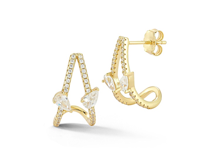 Rachel Zoe 14K Yellow Gold Over Sterling Silver Pear Shaped Cubic Zirconia J-Hoop Studs