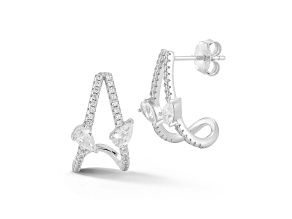 Rachel Zoe Rhodium Over Sterling Silver Pear Shaped Cubic Zirconia J-Hoop Studs