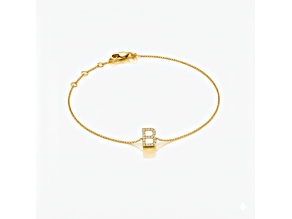 10K Yellow Gold White Diamond B Initial Bracelet for Women with Adjustable Chain, 0.07ctw