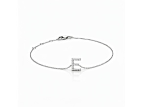 10K White Gold White Diamond E Initial Bracelet for Women with Adjustable Chain, 0.05ctw
