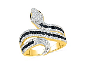 Black and White Diamond 10K Yellow Gold Snake Ring 0.50ctw
