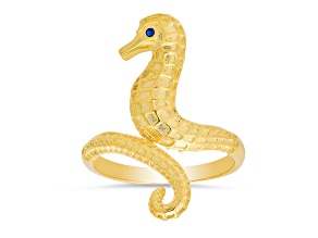 Blue Cubic Zirconia 14k Yellow Gold Over Sterling Silver Seahorse Ring 0.02ctw
