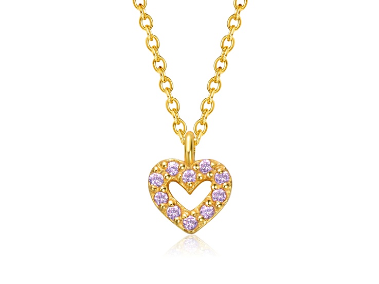 Cubic Zirconia 0.055 TCW, 14K Gold Plated over Sterling Silver Charm Pendant Necklace for Kids/Teens