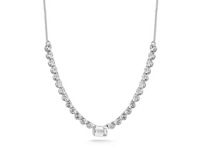 Rachel Zoe Rhodium Over Sterling Silver Rectangle Center Cubic Zirconia Tennis Necklace