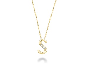 10K Yellow Gold White Diamond Accent Initial S Pendant With 18 Inch Chain, 0.03ctw