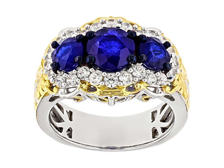 Cobalt Blue Spinel Rhodium/24k Yellow Gold Over Palladium Sterling Silver Ring 3.69ctw
