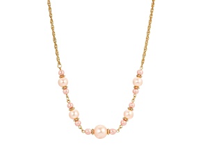 1928 Jewelry Gold Tone Base Metal Pink Simulated Pearl Necklace 16" Adj.