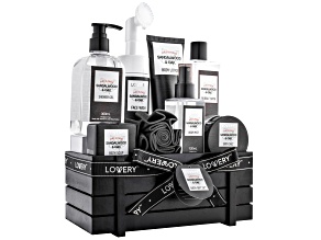 Lovery Luxury Spa Kit for Men - Sandalwood & Oak Scented Bath Gift Set & Shower Basket