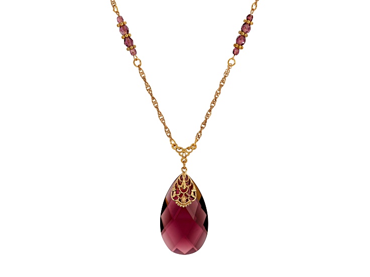 Purple Faceted Teardrop Pendant with 28" Chain