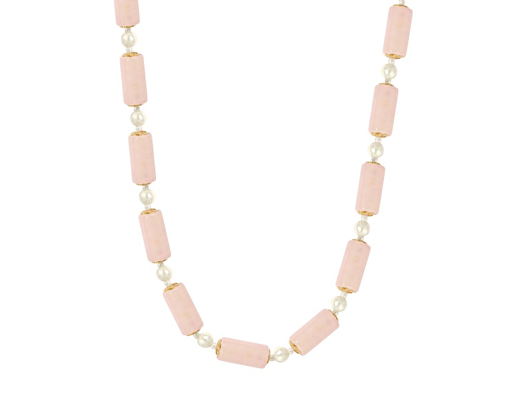 Rose Quartz Tube Bead Necklace 15" Adj