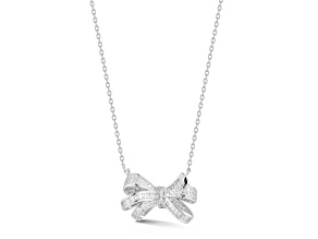Rachel Zoe Rhodium Over Sterling Silver Cubic Zirconia Bow Pendant Necklace