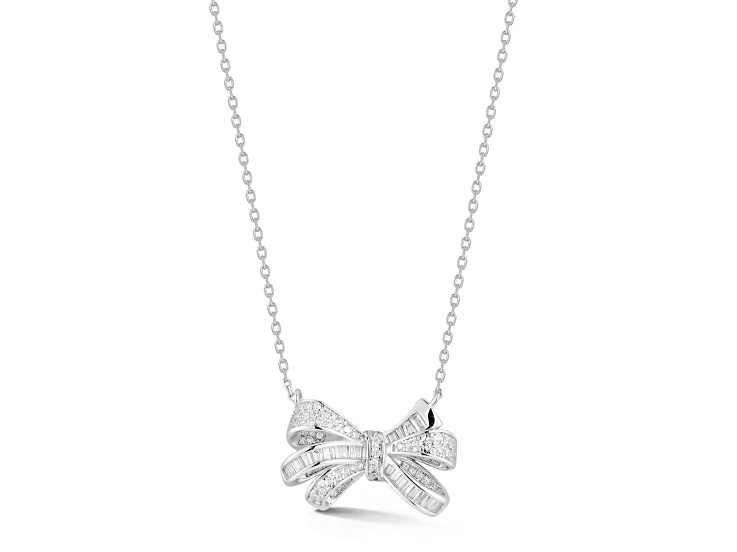 Rachel Zoe Rhodium Over Sterling Silver Cubic Zirconia Bow Pendant Necklace
