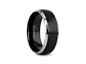 NOLAN Brushed Domed Black Titanium Wedding Band with Polished Beveled Edges - 8mm