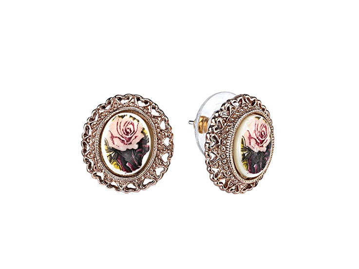 1928 Jewelry Rose Gold-Tone Purple Flower Button Earrings