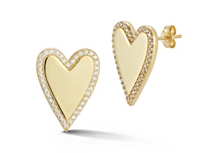 Sterling Statements 14K Yellow Gold Over Sterling Silver Cubic Zirconia Halo Heart Studs